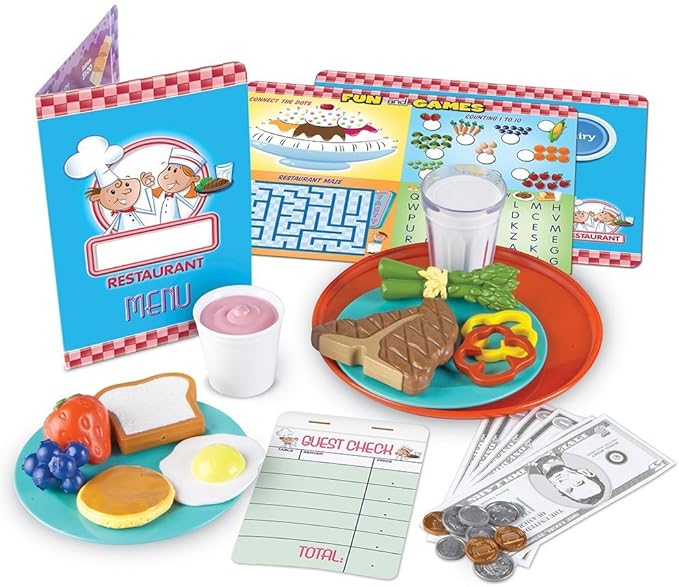 Learning Resources Serve It Up! Play Restaurant - 35 Pieces, Ages 3+ Play Restaurant Set, Pretend Restaurant for Kids, Toddler Learning Toys