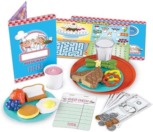 Learning Resources Serve It Up! Play Restaurant - 35 Pieces, Ages 3+ Play Restaurant Set, Pretend Restaurant for Kids, Toddler Learning Toys