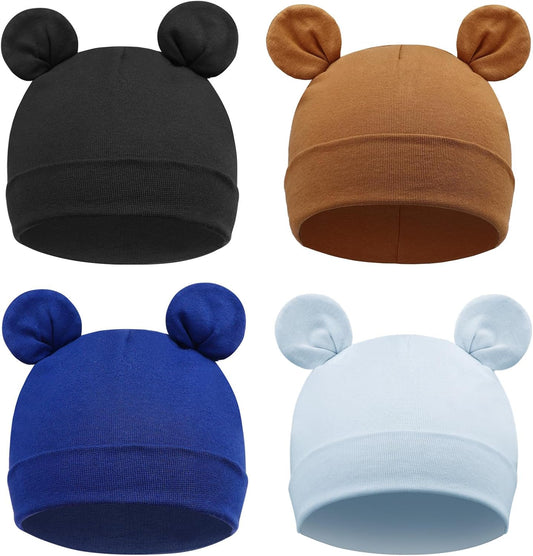 DRESHOW BQUBO 4 Pieces Baby Beanie Newborn Toddler Soft Cute Knit Hat Hospital Hats for Baby Boys Infant Cap Beanies
