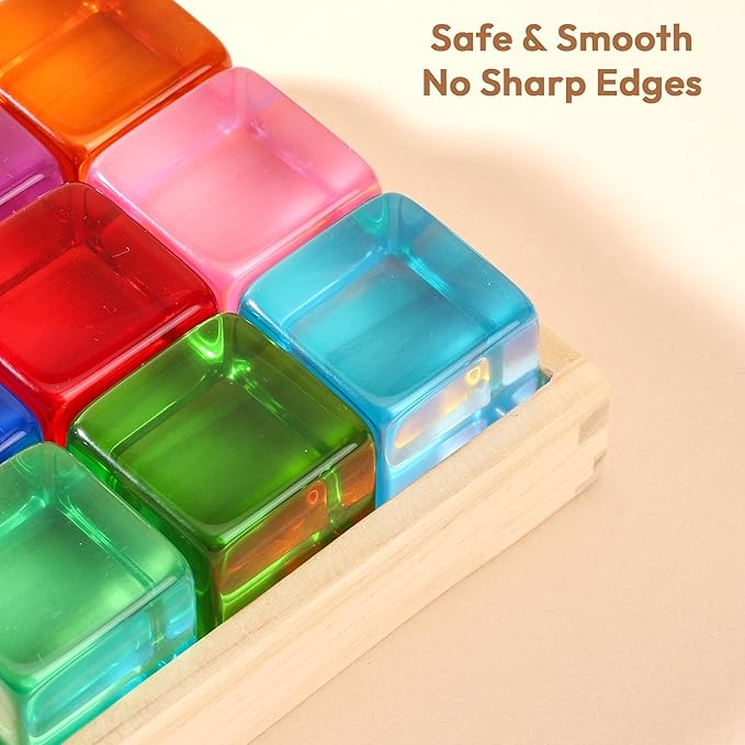 Woodtoe Large Building Blocks for Toddlers, 18 Month Old Toys, Montessori Toys for 1.5 2 3 4 Year Old Boys Girls, Big Rainbow Acrylic Blocks Set, Educational Toys STEM Sensory Gifts for Kids Age 2-4