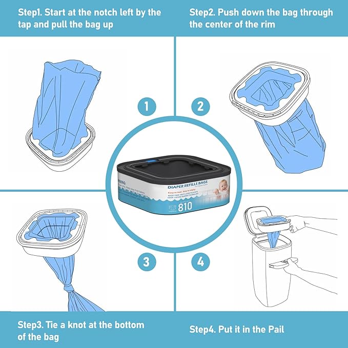 Jumbo Square Refills Disposal Bags Refill Compatible with Diaper Genie Compact and Select Pails (Not Fit Classic Version Pails), Hold Up to 810 Newborn-Sized Diapers Per Refill, Pack of 5