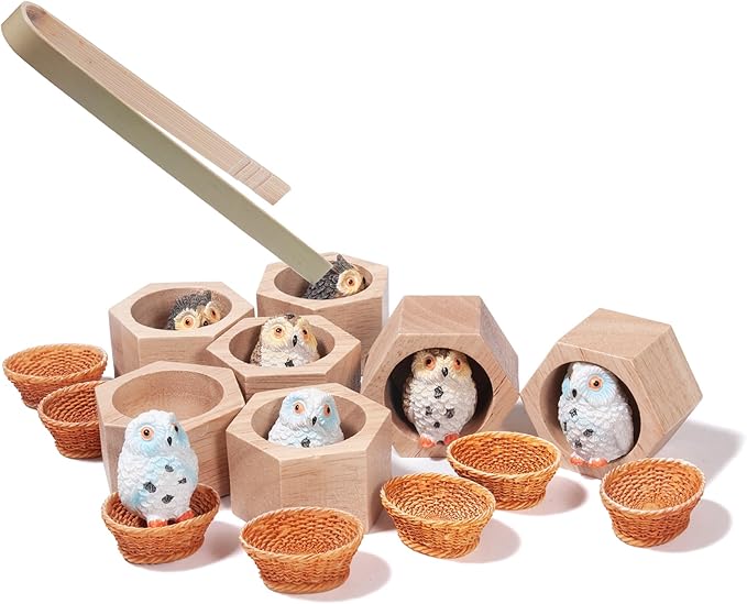 Sorting Stacking Wooden Toys for Toddlers, Owl Montessori Toys Toddler Sensory Bin Tool Toy, Wood Owl House Fine Motor Skill Toy Early Learning Preschool Educational Gift for Kids