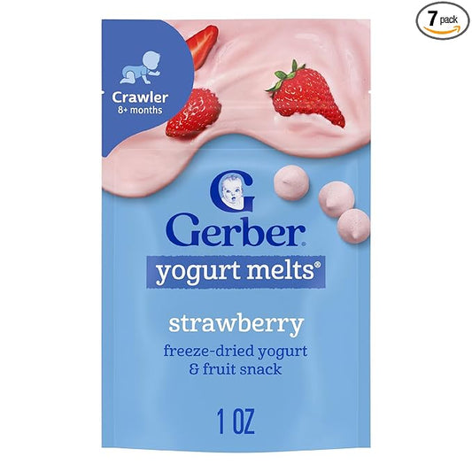 Gerber Stage 3 Baby Food Snacks, Strawberry Yogurt Melts, Freeze Dried Yogurt and Fruit Snacks for Babies, Baby Led Feeding, 7-Pack