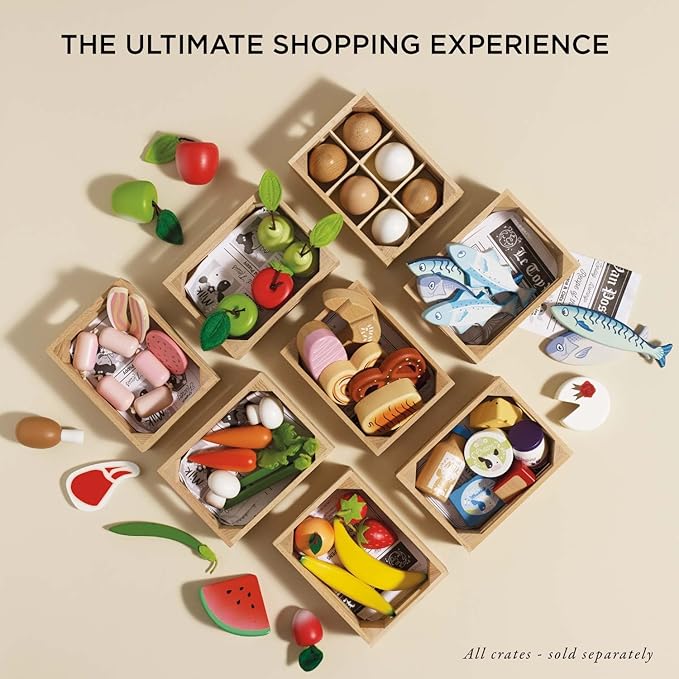 Le Toy Van - Wooden Honeybee Market Fruits '5 a Day' Crate | Fun Role Play Supermarket Pretend Play Shop Food | Great Gift for Boys Or Girls, Smoothie Fruits Crrate (TV183)