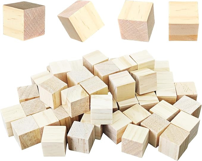 50Pcs 2cm Unfinished Wood Cubes, 0.78” Natural Square Wooden Blocks for Math Counting, Crafts, and DIY Projects