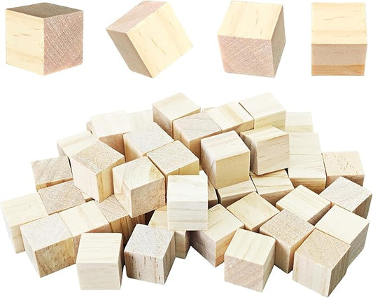 50Pcs 2cm Unfinished Wood Cubes, 0.78” Natural Square Wooden Blocks for Math Counting, Crafts, and DIY Projects