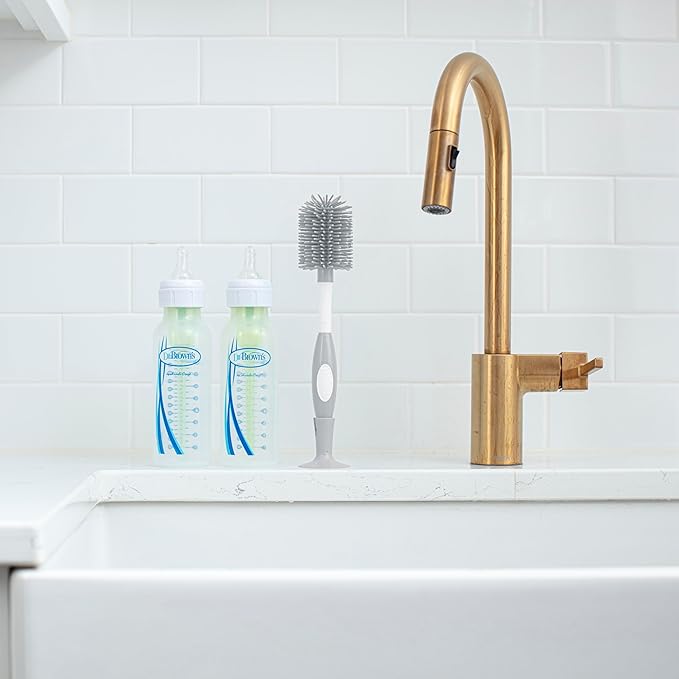 Dr. Brown's Soft Touch No Scratch Baby Bottle Cleaning Brush, Nipple Cleaner & Suction Cup Base for Easy Storage, BPA Free, Gray (Pack of 2)