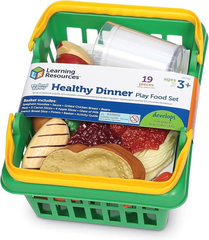 Learning Resources Healthy Dinner Basket - 19 Pieces , Ages 3+ Pretend Play Food for Toddlers, Preschool Learning Toys, Kitchen Play Toys for Kids