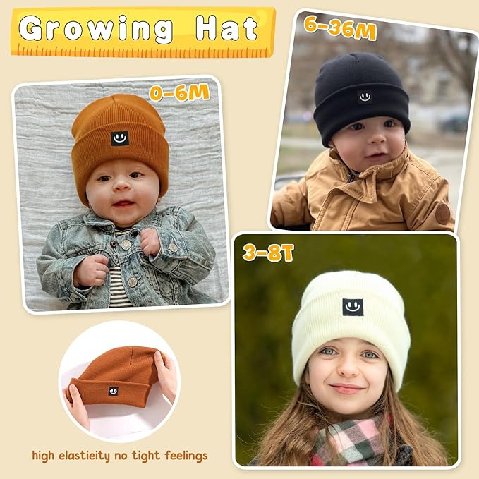 3 Packs Baby Beanie Cute Toddler Beanies Kids Winter Hat Boys Girls Warm Knit Hats Infant Beanie for 0-8 Years
