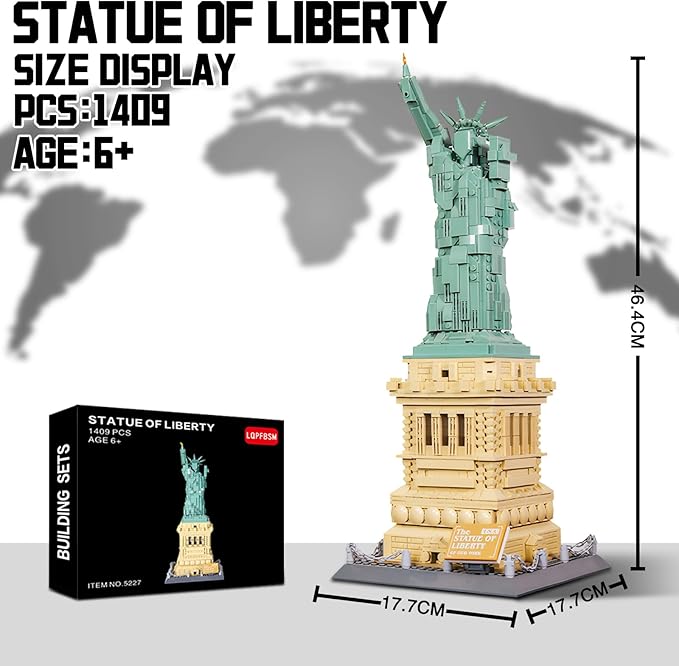 Statue of Liberty Building Blocks Sets Collectible New York City Architecture Souvenir Model World Famous Landmark Building Kits Toys Gift for Adults Kids and Teens 1409PCS