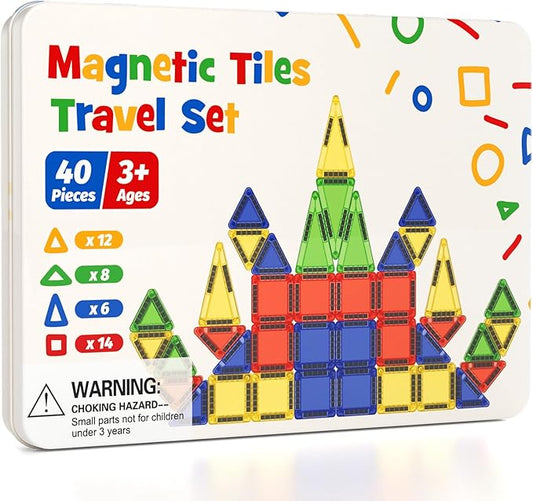 Magnetic Building Toys STEM Magnet Travel Construction Set with Storage Box - Educational Birthday Gifts for Boys & Girls Magnetic Building Toys for 3-8 Year Olds(40 PCS)