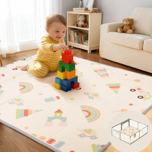 Play Mat for Babies 79x71 | 0.8Inch Thick Foldable Baby Foam Playmat | Waterproof Playmat for Toddler Crawling | Reversible XPE Large Floor Playroom Mat Kids