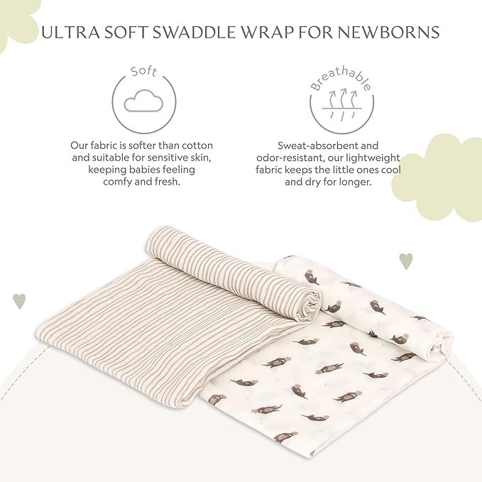 Muslin Baby Swaddle - Breathable Receiving Blankets for Newborn Baby, 70% Viscose derived from Bamboo, 30% Spandex, Imported