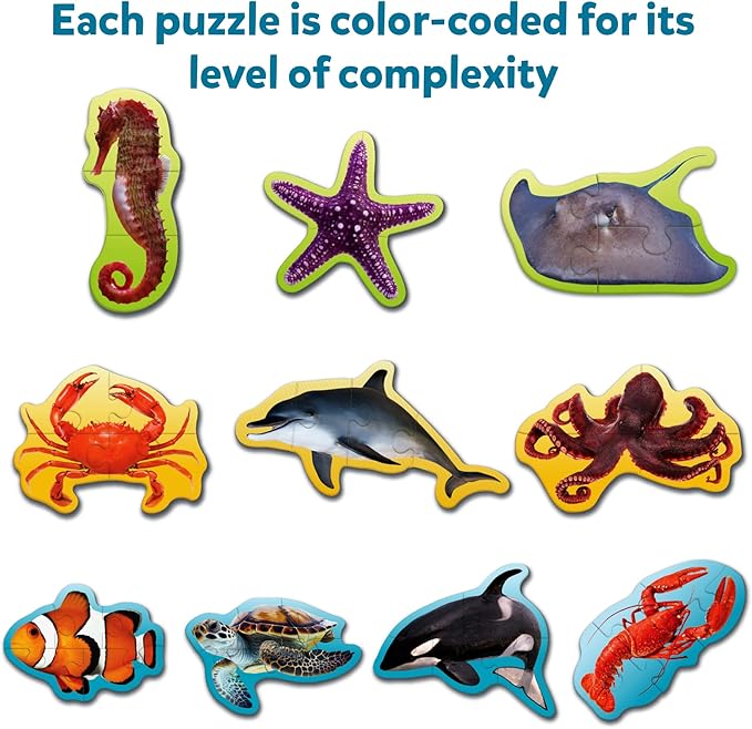 Skillmatics Step by Step Puzzles - 41 Piece Jigsaw & Toddler Puzzle, Montessori Educational Toy for Boys & Girls, Underwater Animals, Travel Friendly, Gifts for Kids Ages 3, 4, 5 and Up