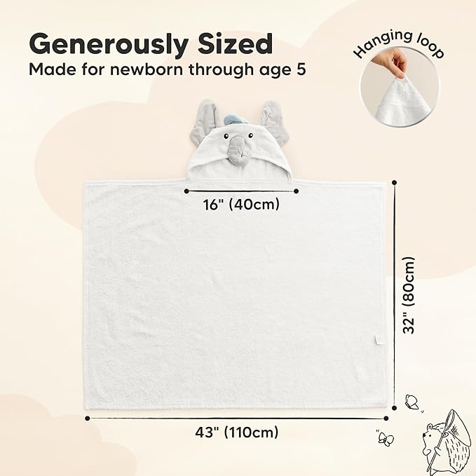 KeaBabies Organic Baby Towel with Hood for Girls, Boys - Soft, Absorbent, 100% Cotton Hooded Baby Towels for Newborns, Infants, Large Hooded Bath Towels for Babies, Kids, Toddler 1-3 (Ethan)