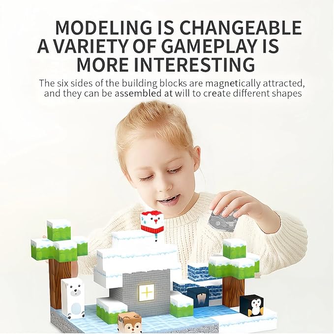 138 Pcs Magnetic Building Blocks, Enhance STEM Learning, Creative Play & Logical Thinking, Durable & Vibrant Color with Light Up Blocks, Ideal for Classroom & Screen-Free Entertainment (Glacier)