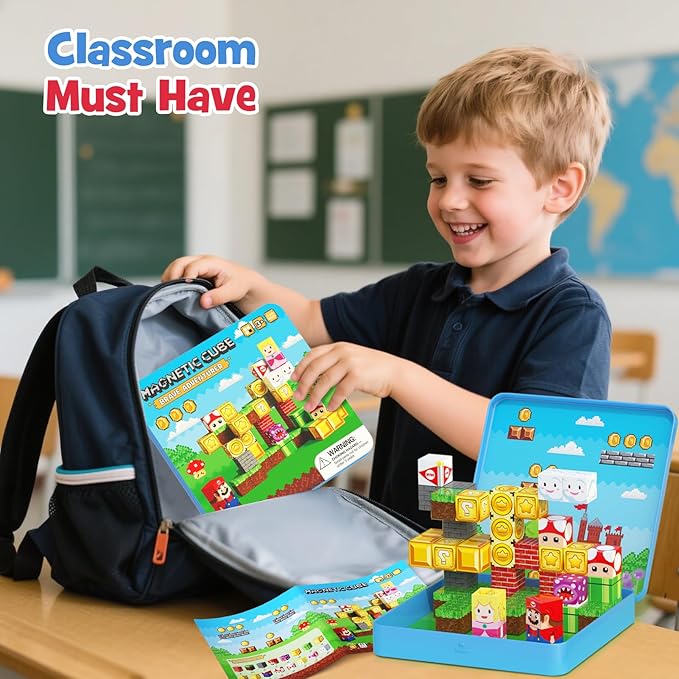 STEM Magnetic Building Blocks Cube Set Toys for 3-8 Year Olds - Travel Construction Set with Storage Tin Box, Ideal Educational Gift for Toddlers 3-5