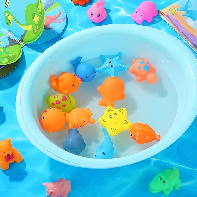 Chivao 50 Pcs Baby Bath Toys Bulk Infant Water Float Squeak Rubber Bathtub Pool Toy for Toddlers Kids Baby Shower Party Favors Birthday Gifts, Ocean Animals, Random Style
