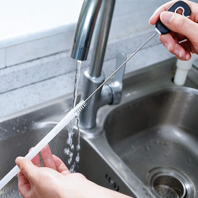 3-in-1 Water Bottle Cleaning Brush Set - Long Handle Scrubbing Brush for Tumbler, Straw, Baby Bottles, Drinking Glasses, White