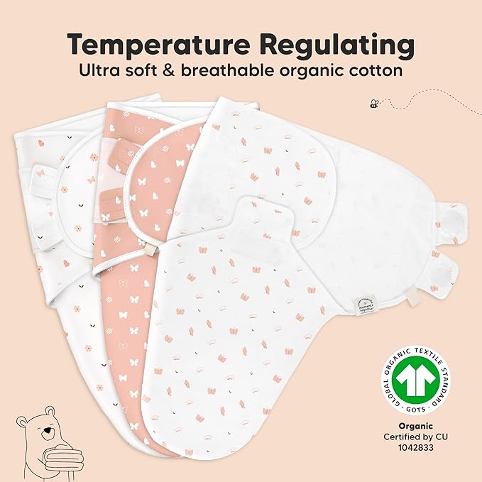 KeaBabies 3-Pack Organic Baby Swaddle Sleep Sacks - Swaddles for Newborns, Infant 3-6 Months, Baby Girls, Boys, Soft & Snug Newborn Sleep Sack, Nursery Swaddling Blankets (Butterflies, L)