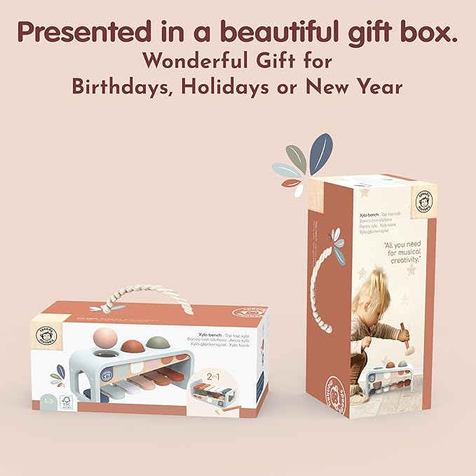 Speedy Monkey Tap Tap Xylophone – Vibrant Wooden Xylo Bench with 3 Balls, Hammer Play, Enhances Problem-Solving, and Cognitive Growth | Non-Toxic Finish, Ideal for Kids, Sturdy Learning Toy