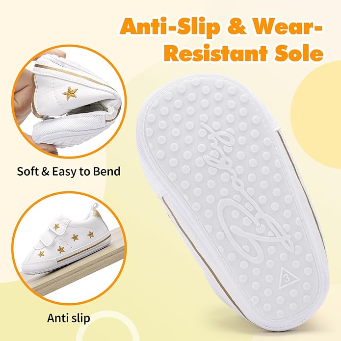 BACSAC Baby Boys Girls Lightweight Shoes Non-Slip Rubber Soft Sole Sneakers Infant First Walking Toddler Crib Shoes Newborn Breathable Loafers Flats 0-18 Months