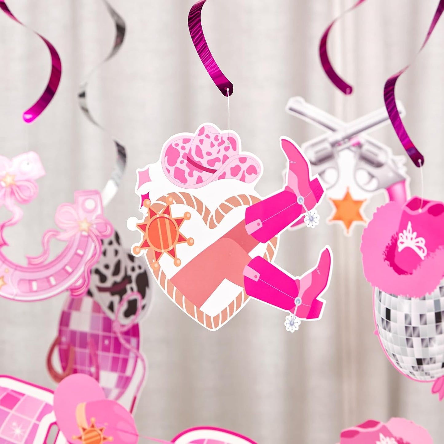 Disco Cowgirl Birthday Party Decorations, Pre-strung Happy Birthday Banners and 12 Hanging Swirls, Western Disco Theme Party Supplies for Girls, Teens, or Adults