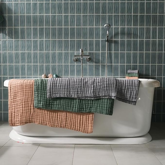 L'Ange Baby Bath Towel - 9 Layers 100% Cotton Muslin, Super Quick Dry, Medical Grade Packaging for Infants and Newborns - 28 x 37in - Green