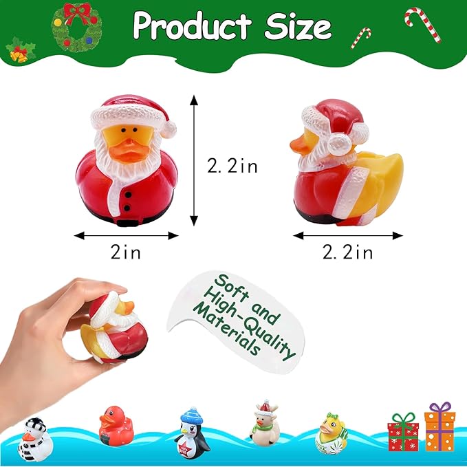 24 Pcs Christmas Rubber Ducks,Baby Bath Toys for Kids,Christmas Party Favors Supplies,Goodie Bags Fillers Stuffers for Christmas Decor,Baby Showers,Birthday Gifts(Christmas)