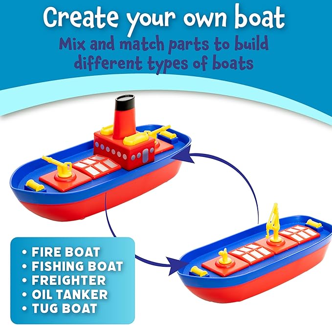 Magnetic Build-a-Boat Bath Toy Set for Kids – 10-Piece Magnetic Ship Building Playset for Tub & Water Play, Creative STEM Pool Toys for Toddlers Ages 3+