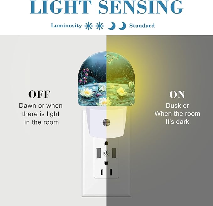Night Light Plug into Wall Magic Lotus Flower and Butterfly Night Light with Dusk to Dawn Sensor Night Light for Kid Girls Boys Women Room Decor, Hallway, Kitchen, Bathroom, Nursery, Stairs