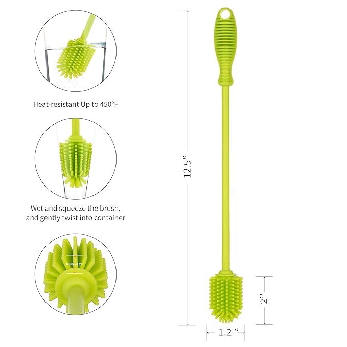 A-Brush Silicone Bottle Cleaner Brush, Flexible, Long Handle - Water Bottle Cleaner, Baby Bottle Nipple Brush for Plastic & Glass, BPA-Free Dish Washing Brush A2S Protection
