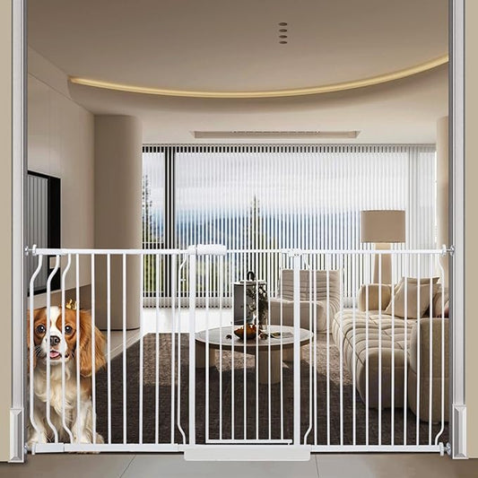 Extra Wide Baby Gates Large Long Dog Gates for The House Doorways Stairs Pressure Mount Dog Pet Gate Walk Through Metal Child Indoor Safety Gates (White, 76.38"-86.3"/194-219CM)