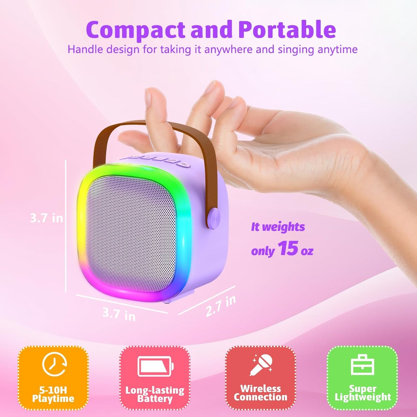 Karaoke Machine for Kids Adults, Portable Bluetooth Speaker with Wireless Microphone and LED Lights, Kids Toys Birthday Gifts for Girls and Boys Ages 4, 5, 6, 7, 8,9,10,11,12+ Years, Home Party