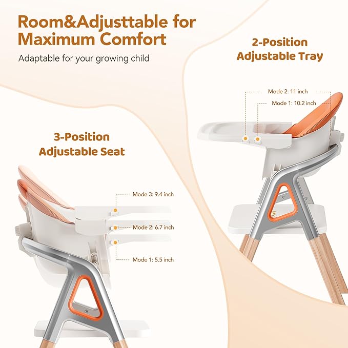CoziBB Baby High Chair, 6 in 1 Convertible Growing Baby Highchairs for Babies and Toddlers, Baby Chair with Adjustable Dining Tray and Seat, 5-Point Safety Belt,White