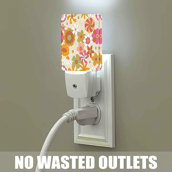 Vintage Boho Floral Night Light Plug in Wall Lamp Smart Dusk to Dawn Sensor for Home Decorative, Kids Room Bedroom Bathroom Kitchen Hallway Gifts