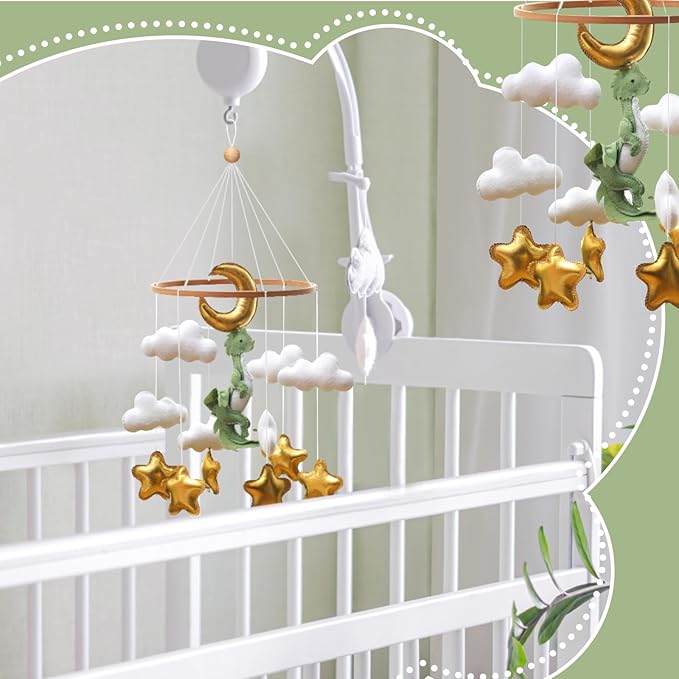 Wenqik Baby Crib Mobile for Nursery Green Leaf Dragon Mobile Crib Forest Green Forest Baby Shower Gift for Boys and Girls(Dragon)