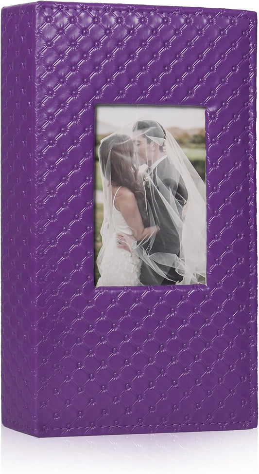 RECUTMS Photo Album for 4x6 300 Photos, 3 Per Pages Photo Picture Album PU Leather Button Grain Cover, Horizontal Photos Record Wedding Family Baby Anniversary Birthday Graduation Travel (Purple)