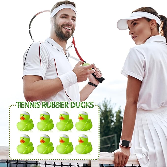 Deekin 24 Pcs Rubber Duck 2 Inch Bulk Sport Party Favors for Birthday Party Decorations Club Player Gift (Tennis)