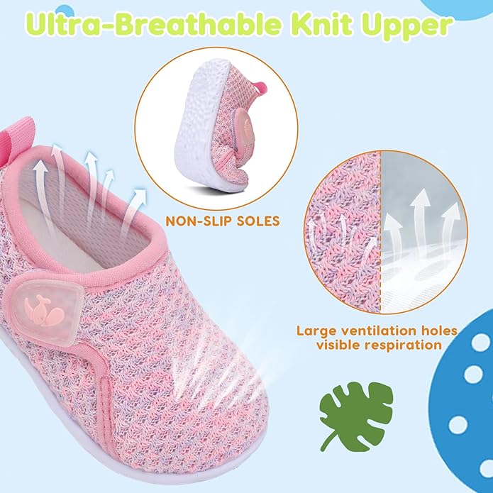 FEETCITY Baby Boys Girls First Walking Shoes Infant Sneakers Crib Shoes Breathable Lightweight Slip On Shoes