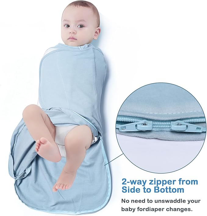 Baby Sleep Sack Swaddle,Swaddles 3-6 Months,3-Way Adjustable Wearable Transition Blanket Boy And Girl,100% Cotton,TOG 1.0(Cyan)