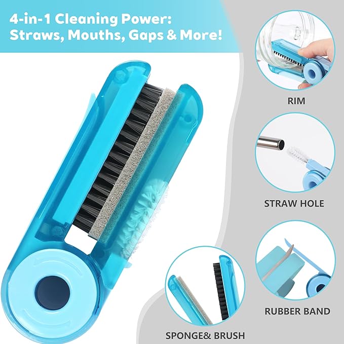 Sosmar 6 Pack Water Bottle Cleaner, Stanley Cup Cleaner Brush Kit with Long Silicone Bottle Brush, 3 Size Straw Cleaner Brush, 4 in 1 Bottle Gap Cleaner Tumbler, Sports Water Bottle