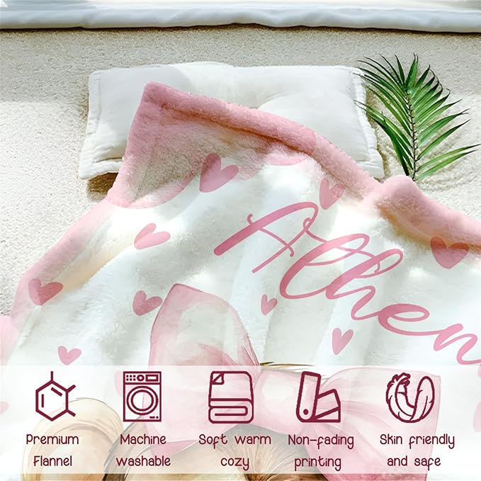Personalized Baby Blanket for Girls, Custom Baby Blanket with Name, Soft Cozy Personalized Name Blankets for Kids, Customized Monkey Blanket for Infant Toddler Birthday Christmas