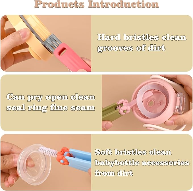 3 in 1 Cup Lid Cleaning Brush, Multifunctional Crevice Cleaning Brush, Portable Cup Lid Cleaning Brush Set Home Kitchen Cleaning Tools （Red Blue Green