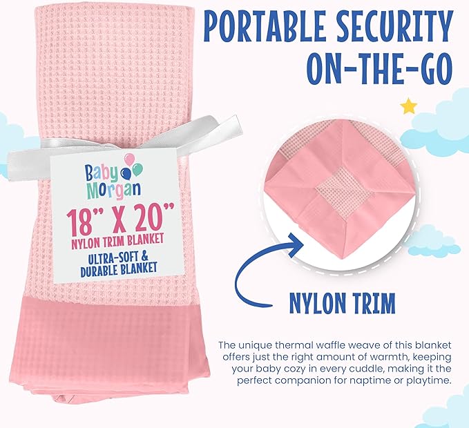 Thermal Waffle Knit Baby Blanket - Soft Breathable Mini Blanket for Newborns and Infants - Toddler Blankey for Strollers, Travel, Naptime, Nursery and More - 18" x 20" (Pink, Nylon Trim)