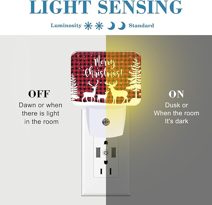 Christmas Elk and Tree Silhouette Night Light, Christmas Nightlight Plug into Wall with Dusk to Dawn Sensor for Kid Girls Boys Women Men Bedroom, Hallway, Kitchen, Bathroom, Stairs Decor