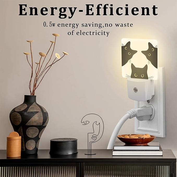 Funny Black Cats Night Light, Cute Kittens Dusk to Dawn Night Light Plug in,0.5w Energy Saving Sleep Friendly NightLight for Kids Boys Girls Home Bedroom Living Room Decor