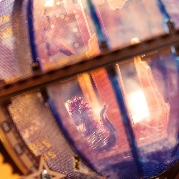 MU Model 3D Wooden Puzzles Rotating World Globes USB Charging Illuminated Craft Work 3D Metal Puzzles for Adult, Models Kits Music Boxes Miniature Building, DIY Set