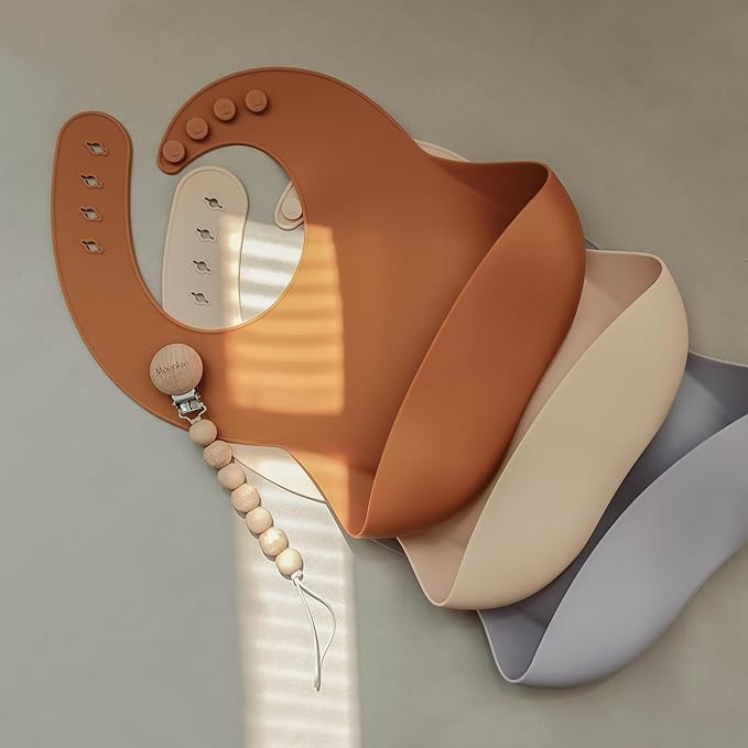 Moonkie Silicone Baby Bibs Set Of 2, BPA Free Soft Adjustable Fit Waterproof Feeding Bibs for Babies and Toddlers(Muted/Pale Mauve)