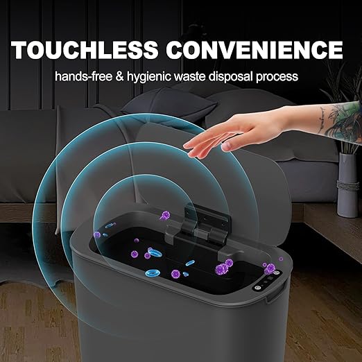 Cesun 5 Gallon Automatic Bathroom Trash Can, Touchless Motion Sensor Garbage Can with Lid, Smart Plastic Slim Wastebasket for Bathroom, Office, rv, Bedroom, Living Room, Grey